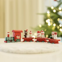 이플린 크리스마스 미니어처 나무기차 + 원형 러그 세트, 레드(나무기차), 화이트(러그)