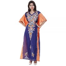 Odishabazaar 쉐이드 폴리 실크 Kashmiri Aari 작업 디자이너 Kaftan 맥시 드레스 비치웨어 커버 업 + 올빼미 귀걸이 (앵무새 그린)
