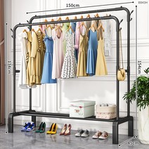 스텐행거 금색 옷걸이 행거 럭셔리 모자 랙 실내 수납 선반 가정용 가방보관, G 150cm블랙더블바가을과겨울90-120kg