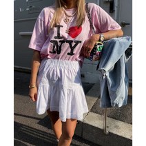 뉴욕 구제 나염 박스핏 반팔 티