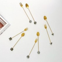 쿠마마 마블 스텐 골드 디저트 롱 스푼 포크 32타입, 선택:그레이 삼각:스푼, 단품