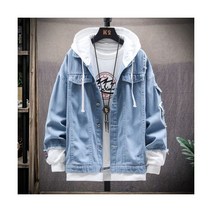 남자 청자켓 봄 캐쥬얼 남성 데님자켓 데님 자켓 망 후드 슬림 피트 캐주얼 Streetwear 진 긴 소매 유행 아우터 가을 겨울 코트 남성용
