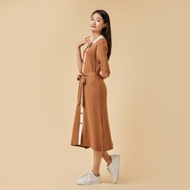 [JAJU/자주] 여 카라 니트 반팔 원피스_베이지
