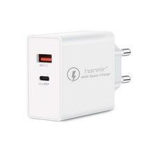 hanmir 초경량 PD QC 듀얼포트 45W 초고속충전기 어댑터 PD+QC3.0 핸드폰 고속충전기 노트북 이어폰 충전기 삼성적용 Type-C+USB A, 화이트