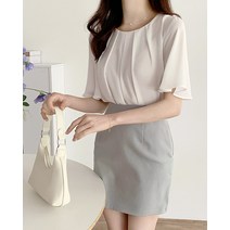 반팔 핀턱 주름 쉬폰 여름 블라우스