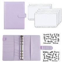 A6 가죽 예산 바인더 노트북 현금 봉투 시스템 세트 포켓 돈 절약 지폐 정리함, Purple and Sticker 5