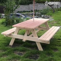 착한테이블 전문목수 일체형 야외용 탁자 세트 야외평상 파라솔 야외테이블, 8인일체형 최고급원목 테이블 무도색