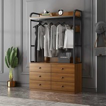 철제 코트 걸이 침실 옷 걸이 서랍 보관함 정리대, 월넛+블랙 100x40x192 2단 서랍 4