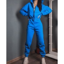 겨울 여자 점프수트 멜빵바지 점프슈트 여성용 운동복 양털 후드 점프 슈트 느슨한 후드
