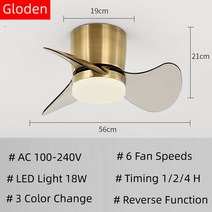 실링팬 천장형 서큘 천장선풍기 공기순환팬 22 인치 표면 장착 미니 천장 팬 LED 조명 및 원격 부드러운, 04 Gloden_01 32W_02 220-240V