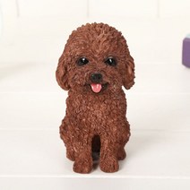 귀여운 푸들 강아지 피규어 모형 카페 자동차 액세서리 + 차량 실리콘 패드, 짙은 갈색 푸들