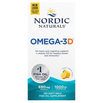 [Nordic Naturals] 노르딕 내추럴스 오메가3 피쉬오일 DHA EPA3D 레몬 120 소프트젤 캡슐, 120 Count