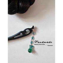 그레이스샵 [나연한복뒤꽂이] 한복 액세서리 비즈 그린 나비 포인트 우드비녀