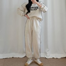 티데일리 여성용 스티치 기모 트레이닝 세트 루즈핏 기모맨투맨 조거팬츠