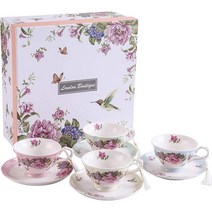 London Boutique 런던뷰티크 Shabby Chic 빈티지 Porcelain Bird Butterfly Flora 찻잔 선물상자 8피스 -영국직송