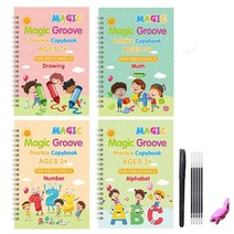 습자 영어 한자 서예 숫자 카피북 글씨 연습 권세트 매직 카피 북 필기 재사용 가능한 마술 책 쓰기 편지 그리기, 4 books C Set