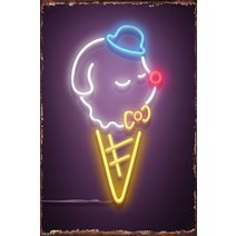 카페 네온 사인 조명 간판 네온 아이스크림 금속 기호 주석 판 벽 장식 룸 장식 레트로, 연노랑, 20x30cm