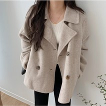 HQINT시크 반코트 단추 더블카라 겨울 여자코트