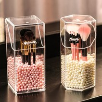 먼지차단 뚜껑있는 진주 브러쉬 정리대 꽂이, 아크릴육각(핑크진주400g포함)