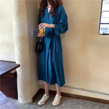 긴팔 원피스 가을 햅번 무드 긴소매 셔츠 소흑 허리보정 슬림핏 키커 보이는 여신 751890254