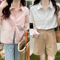 반팔 베이직 무지 셔츠 여성 블라우스 여름 카라넥