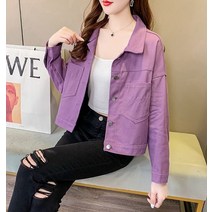 여성 봄 가을 청자켓 빅사이즈 데님 오버핏 재킷 22 여자 크롭 자수 프린트 워싱 복고풍 재킷 카라 캐주얼 레터링