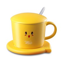 MONTHERIA 몬테리아 머그컵 usb 컵워머 휴대용 컵받침 히팅 커피 보온 받침 보온유지, 옐로닭-USB 플러그
