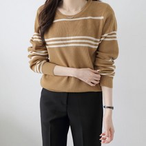 여성용 루즈핏 라운드넥 데일리룩 스트라이프 간절기 배색 어루줄단긴팔 니트 n1905