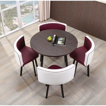 4인가족 화이트 원형 카페테이블세트 사각 라운드 식탁 세트 가정용 공간절약 조립식가구, AW
