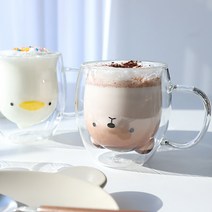 캐릭터 이중 유리 머그컵 귀여운 홈카페 내열 유리잔 4type, 오리 Duck(280ml)