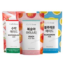 [카페베네] 파우치 음료 3종 (복숭아티 1박스   블루레몬에이드 1박스   수박에이드 1, 1세트
