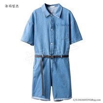 데님숏점프수트여름 여름 남여공용 와이드 카고 5부 점프슈트 YD 뉴타임즈 V201A827