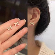 핑크비올라 / 베이비 리본 골드 일센치 미니 925 실버 은침 귀걸이