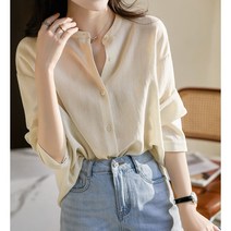 스타일아유 여성 간절기 헨리넥 루즈핏 셔츠 블라우스 [AYG7BL0051]