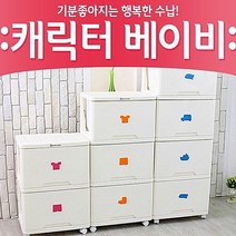 [이동형 장난감 수납 캐릭터 베이비2단] 아이방 놀이방 케릭터 옷정리 수납함 기저귀 수납장, 핑크