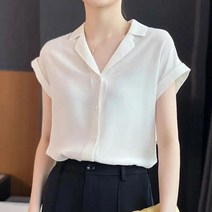 WZC 여성 반팔 셔츠 남방 오픈카라 무지 루즈핏 블라우스 상의 봄 여름 빅사이즈 S~4XL 6컬러
