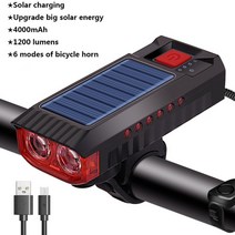 자전거led 자전거 등 라이트 전조등 후레쉬 후미등 킥보드 전기 전동 1200 lumen Bicycle solar light 4000mah 배터리 usb 충전식 도로 프론트, 블랙 레드