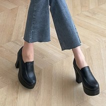 국내제작 가보시 통굽 하이힐 캐쥬얼 로퍼구두 펌프스 블랙 10cm
