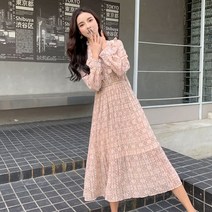 퐁순싸롱 프릴 퍼프 허리 셔링 밴딩 쉬폰 주름 롱 원피스 YJ