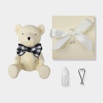 가죽 리본 곰돌이 인형 차량용 석고 방향제 + 리필오일 + 클립 + 선물상자, 옐로우, 블랙체리