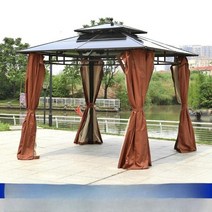 옥상파고라 파고라정자 디자인파고라 파고라설치 파고라시공 정자 야외테이블세트 야외테이블 조립식파고라 조립식정자 파고라 야외 농가 정자, 3X3m 4단 파빌리온 + 이중 커튼