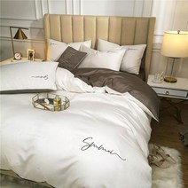 호텔침구 사계절 여름 이불 커버 oloey bedding set egyptian cotton 자수 ab version 침대 세트 duvet cover elastic band, 10, 우리 여왕 장착 4 개