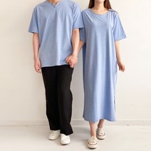 커플 시밀러룩 피그먼트 워싱 롤업 루즈핏 롱 원피스
