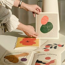환경을 생각한 생분해 독일 행주 일러스트 감성 자연분해 셀룰로오스 미니 주방 수건 흡수 좋은 막수건 카페 센스있는 신혼부부 집들이 선물 답례품 인스타행주 행주의중독 다회용 일회용, 7P
