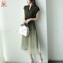 셀럽당 여성 원피스 여름 반팔 하이넥 플리츠 스커트 그라데이션 원피스 여성복