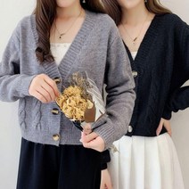 CLL 여성 크롭 디자인 두툼한 소재 꽈배기 브이넥 가디건