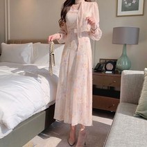 [랜덤플레이] 레트로풍 스카프 플로럴 쉬폰 원피스