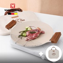 바겐슈타이거 그리들 IH 인덕션 세라믹 그리들팬 36cm 아이보리 원형 캠핑 고기불판 코팅그릴 솥뚜껑 삼겹살 구이팬 덮개 세트, 그리들+손잡이+고기망32cm