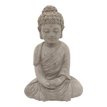 GHSHOP 앉아 사암 불상 불교 명상 조각 입상 야외 수족관 정원 파티오 장식, 시멘트, A