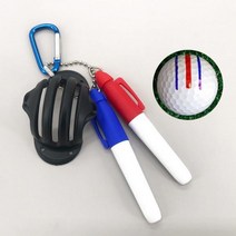 쿠리풀 골프공 퍼팅라인 3줄 마킹 캡라이너 펜세트 고리형, 빨강